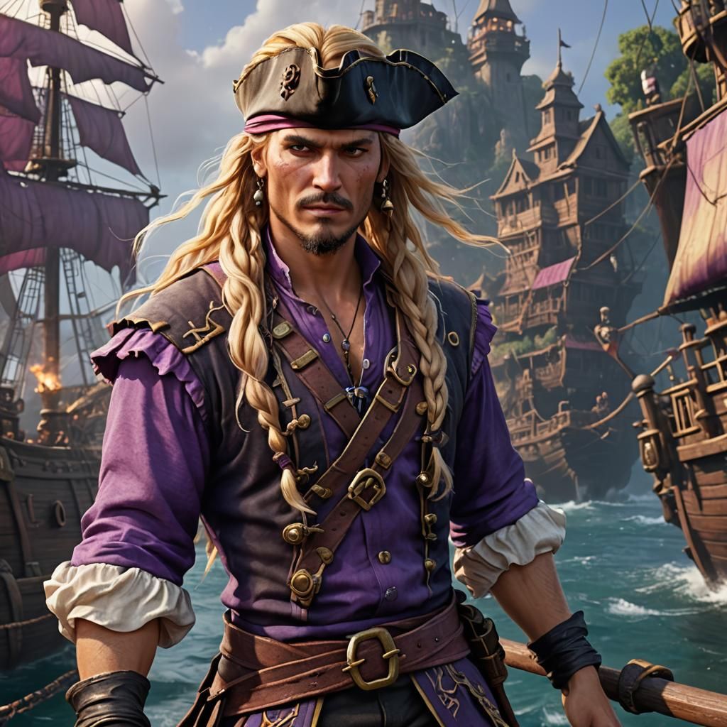 Handsome Pirate with Braided Ponytail in Matte Painting