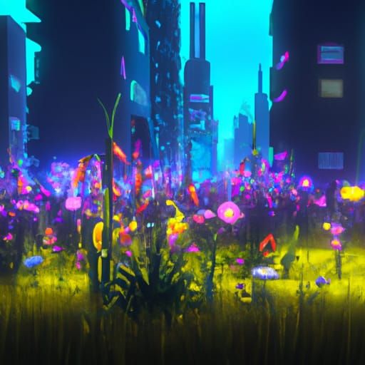 Cyberpunk Flower Meadow Concept Art in 8K