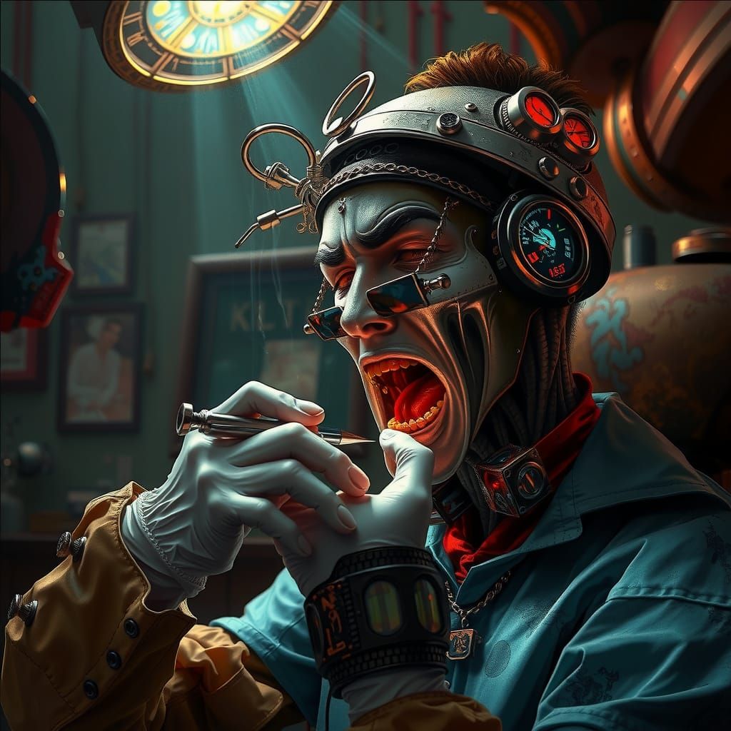 Steampunk Dentist with Ominous Lighting