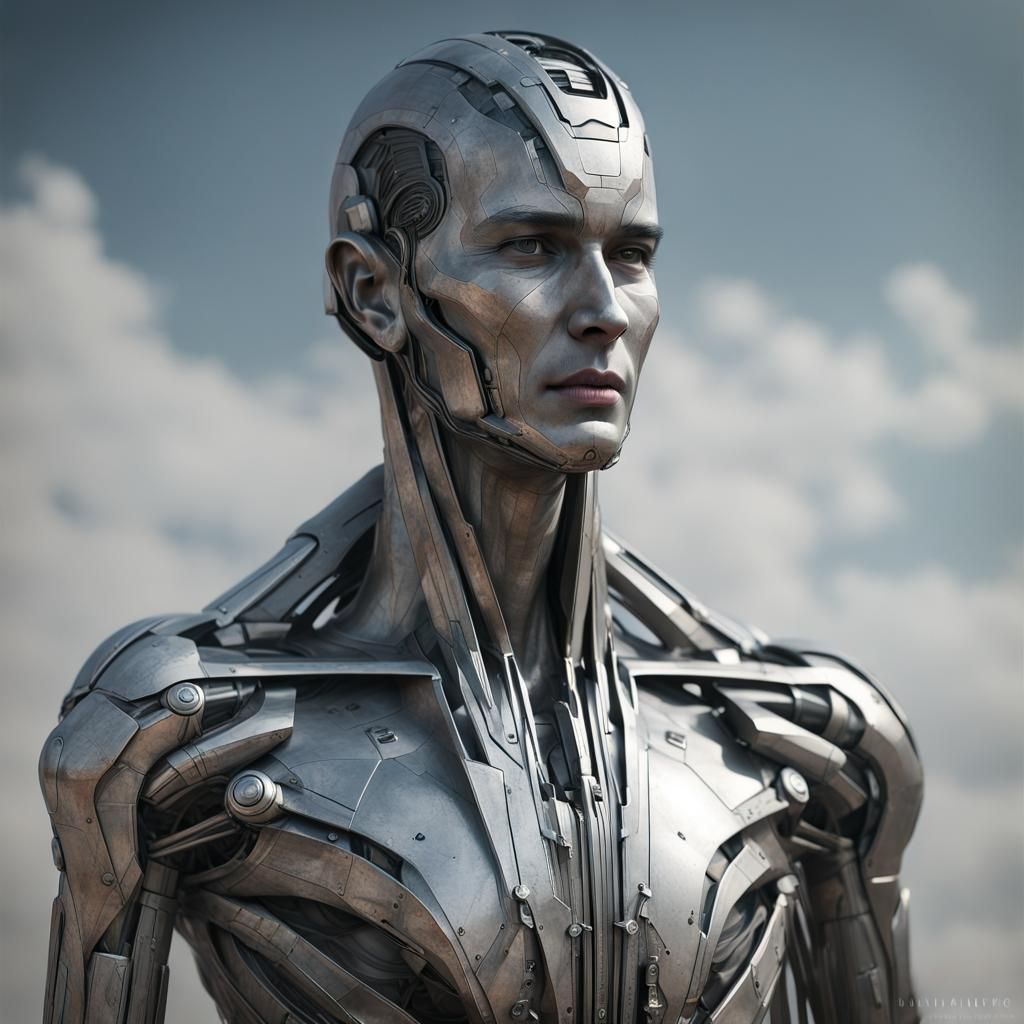 Futuristic Metal Statue with Sci-Fi Elements