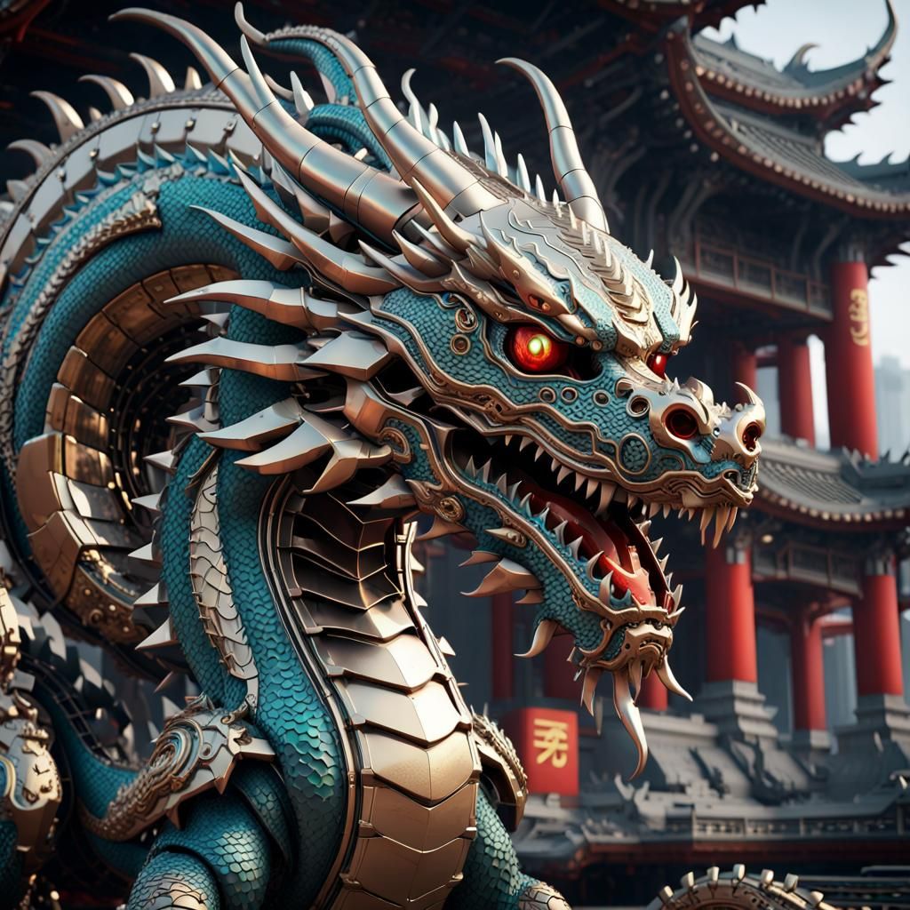 Majestic Mech Chinese Dragon in Sci-Fi Style