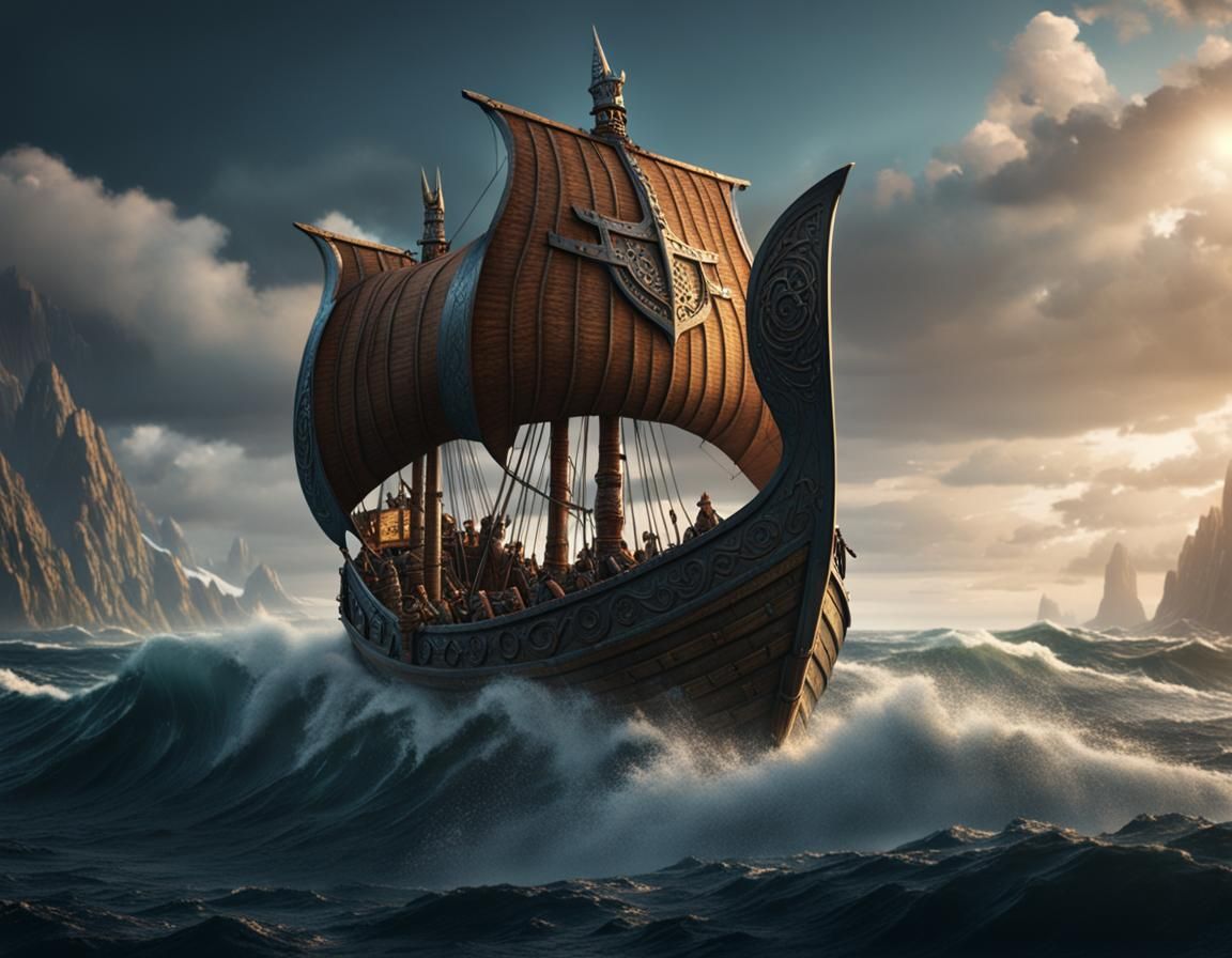Mighty Viking Ship on the Sea: Digital Painting