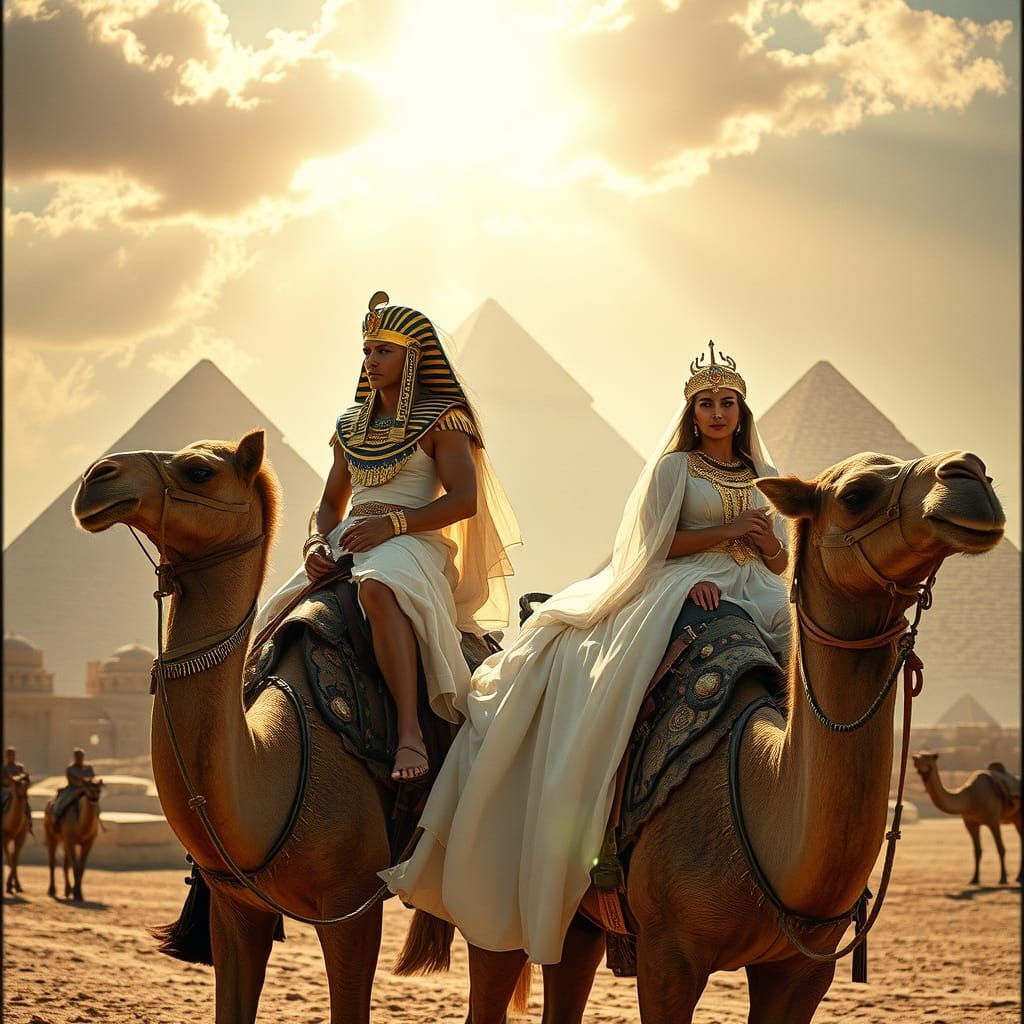 Golden Rulers Ride into the Sunset Beneath Giza's Majestic P...
