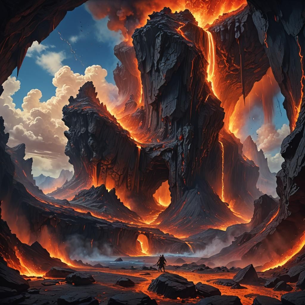 Mystical Searing Rift Cave with Fiery Runes