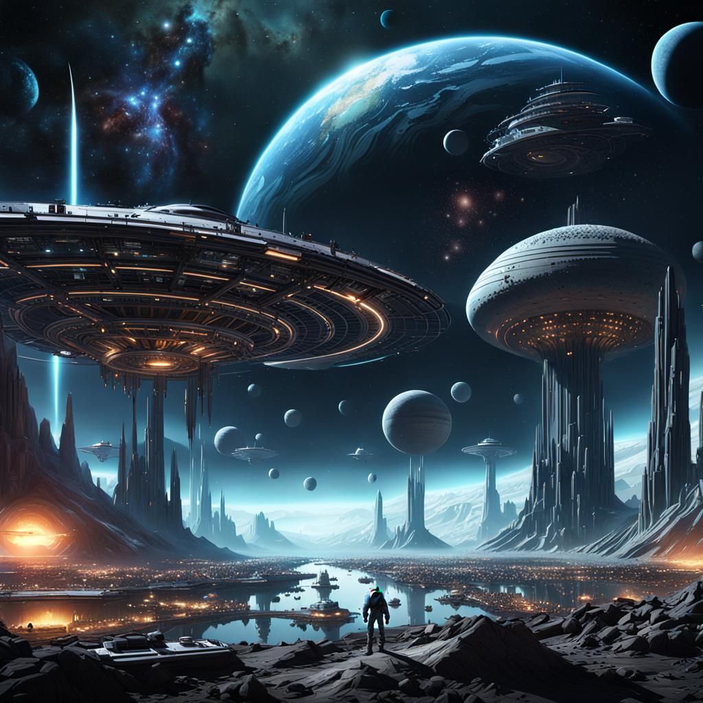 Hyperdetailed Alien Life in Expansive Galactic Space