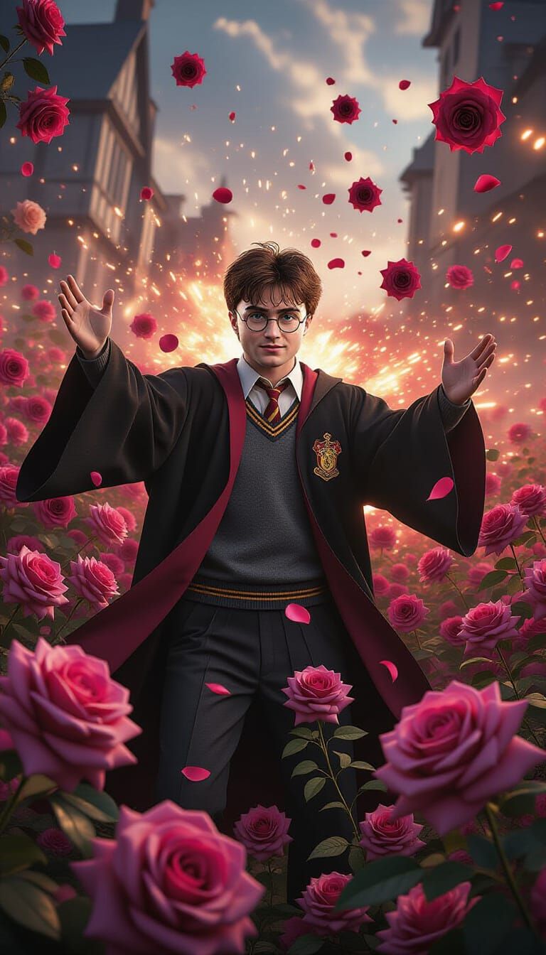 Harry Potter in Rosy Explosion: Hyperrealistic Cinematic Ren...