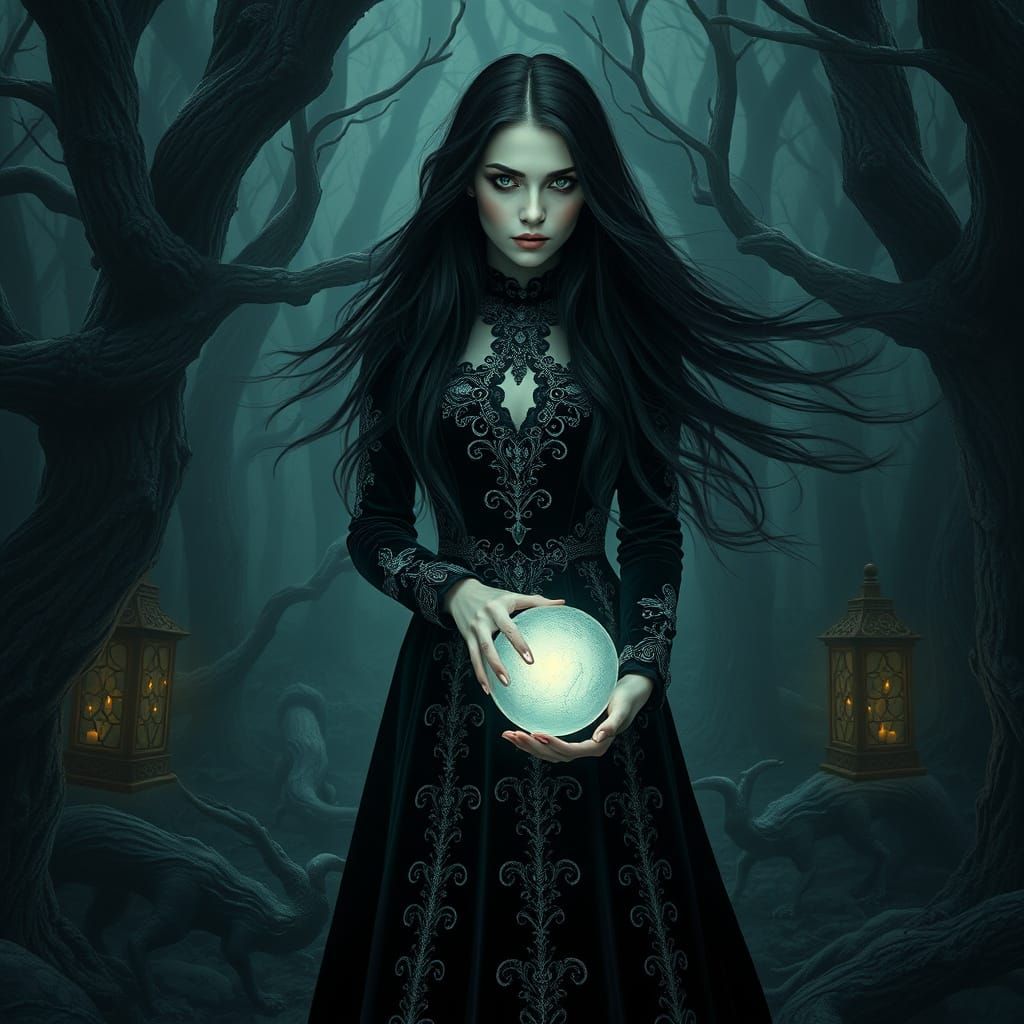 Gothic Woman in Enchanted Forest Digital Art