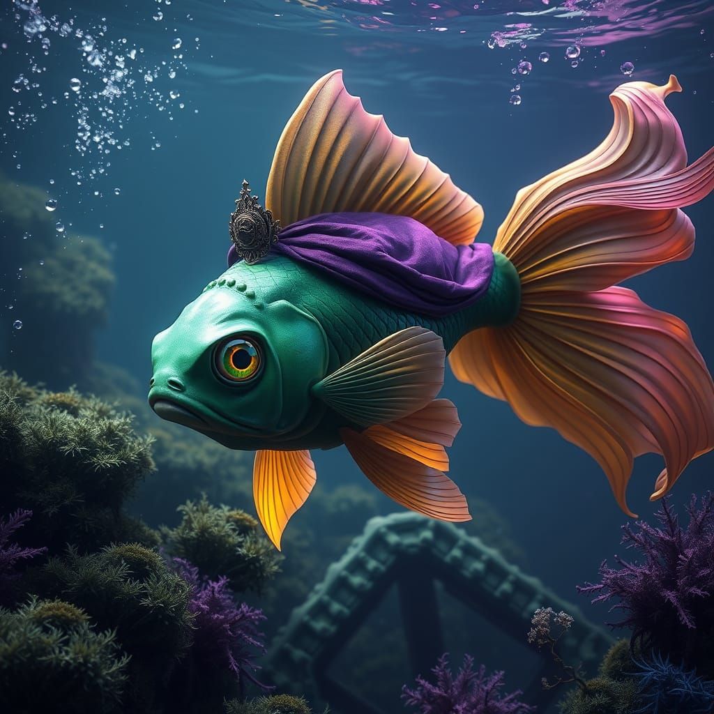 Regal Green Goldfish in Ethereal Water