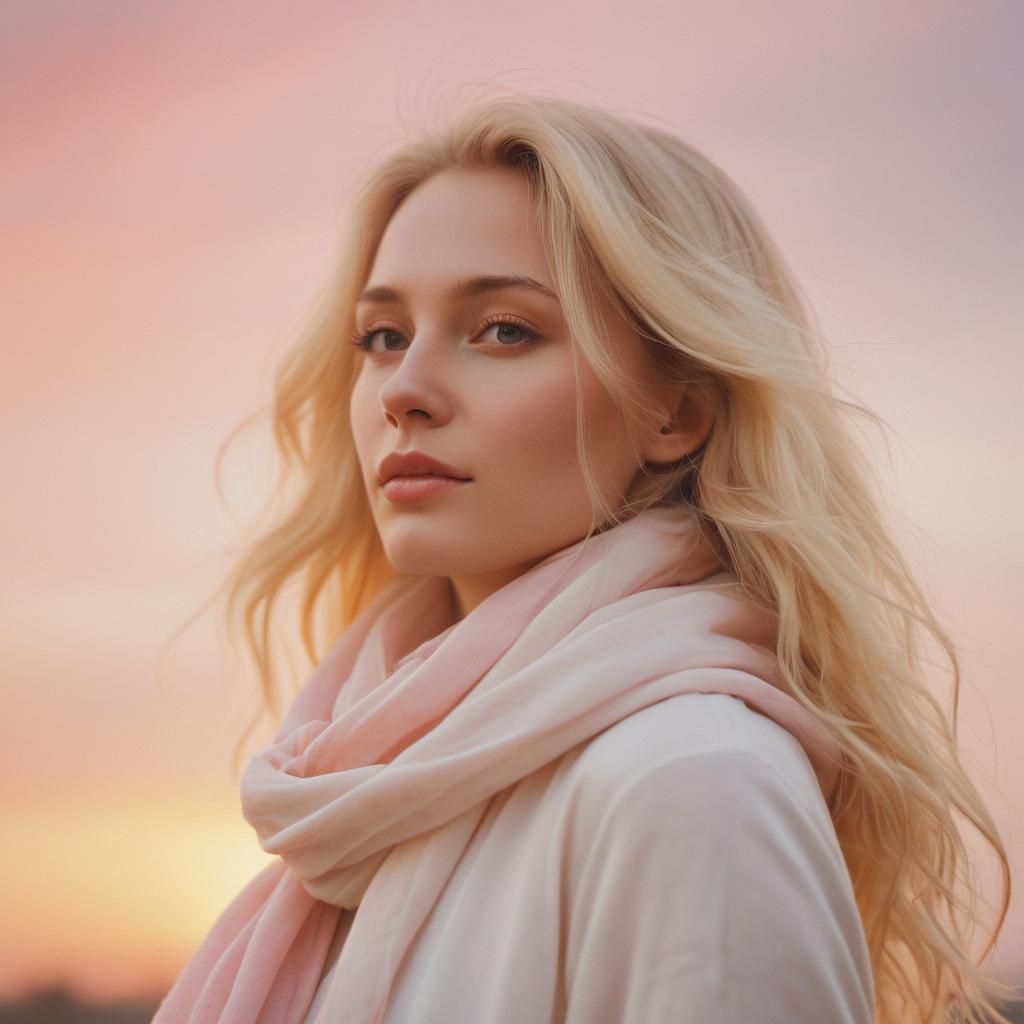 Dreamy Sunset Portrait in Watercolor Style