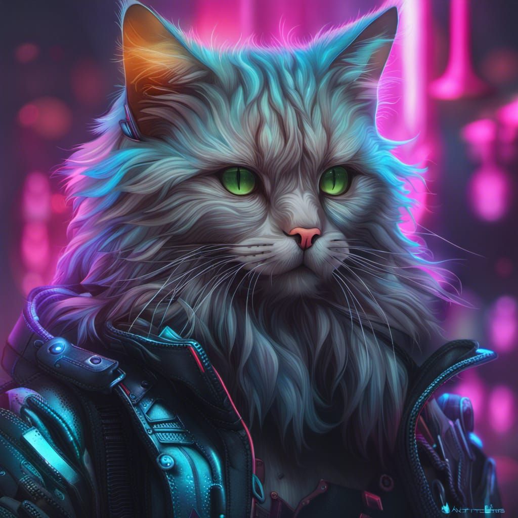 Cyberpunk Hacker Cat in Hyper-Realistic Style