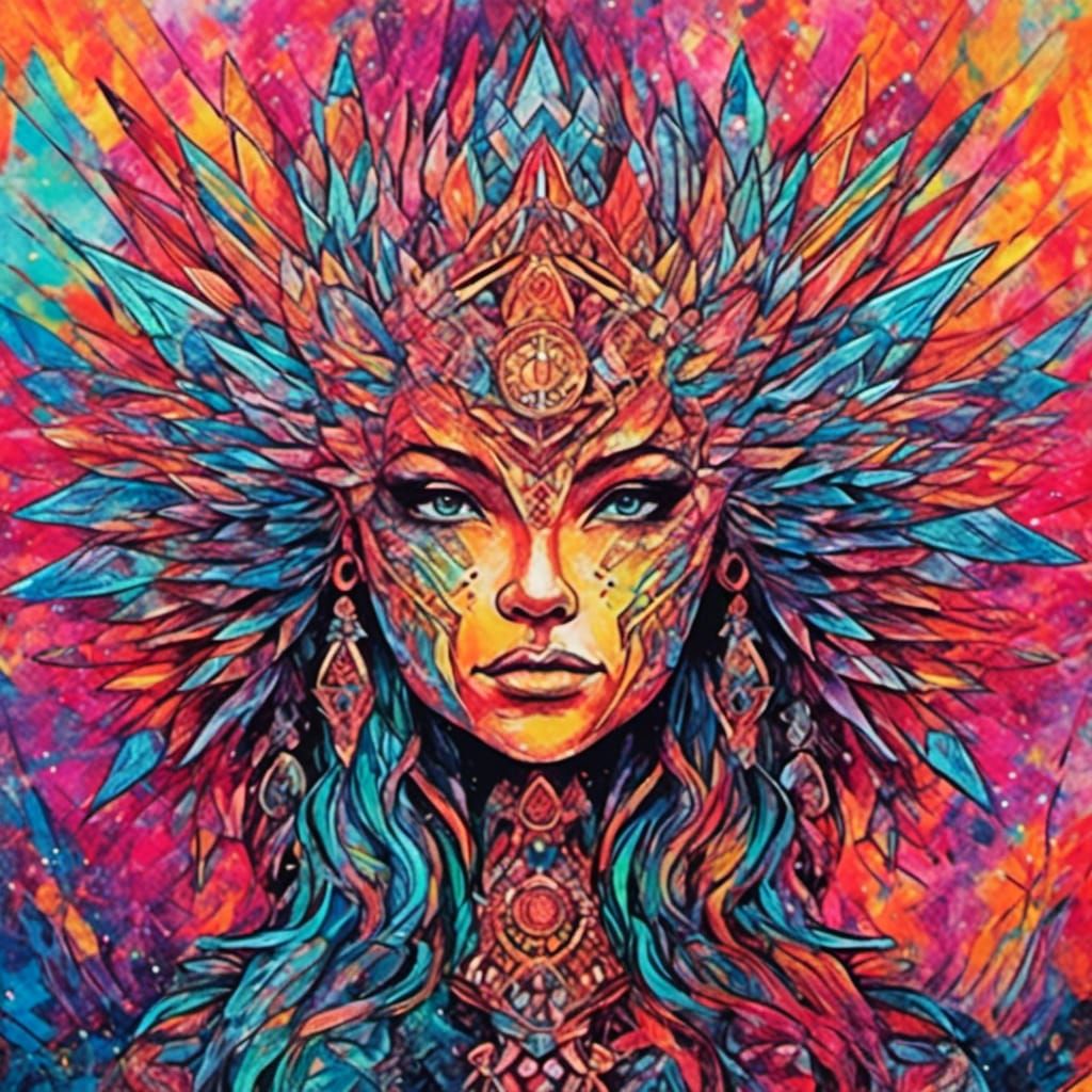 Goddess Dragon Hybrid in Abstract Digital Art