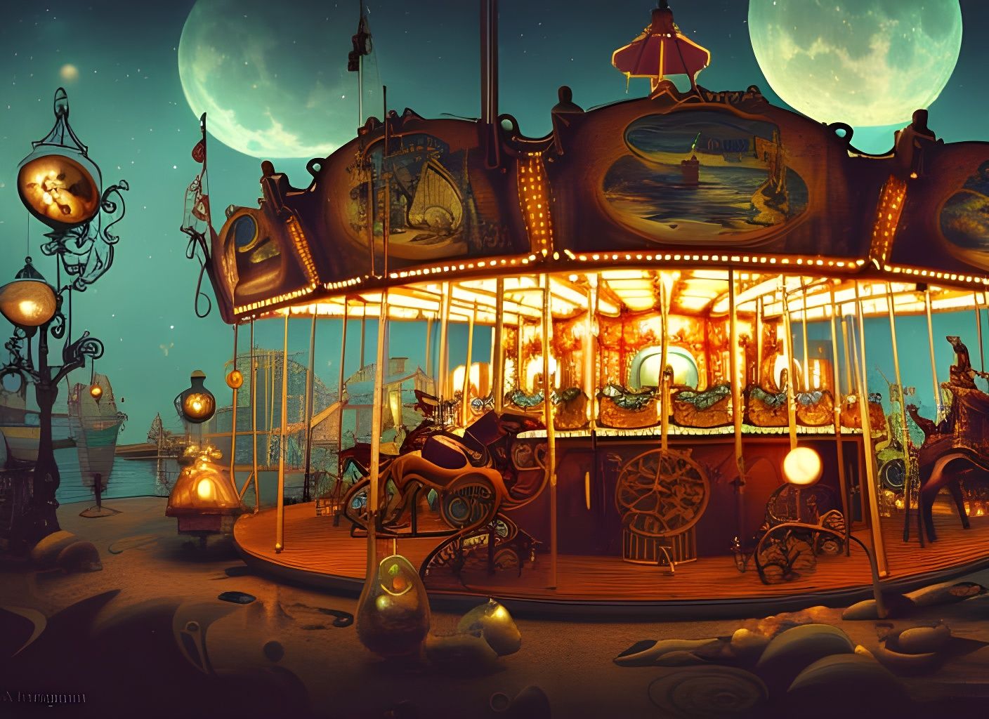 Steampunk Carousel on the Coast in Art Nouveau