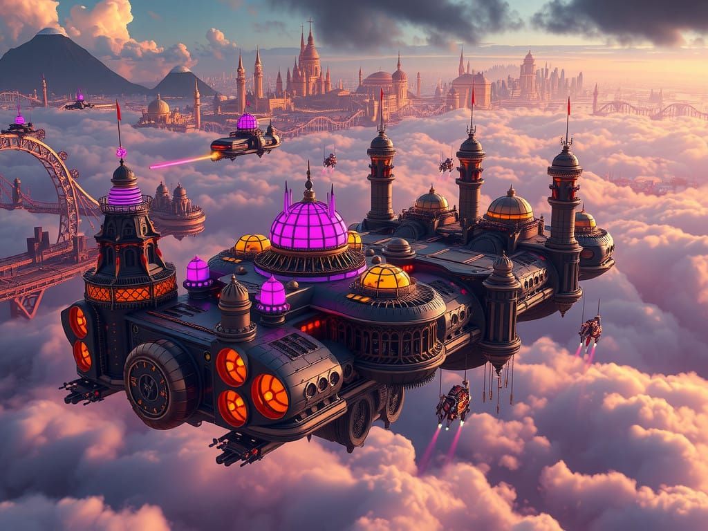 Ethereal Retrofuture Metropolis Soars Above the Clouds