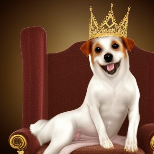Crowned Hunchback Jack Russell Terrier on Throne