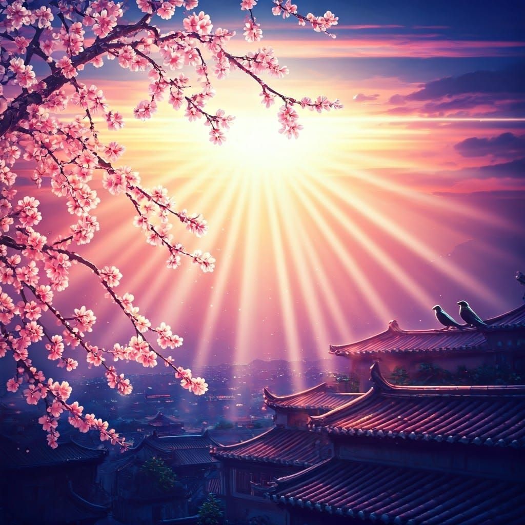 Ethereal Sunset Bloom in Vibrant Synthwave Style