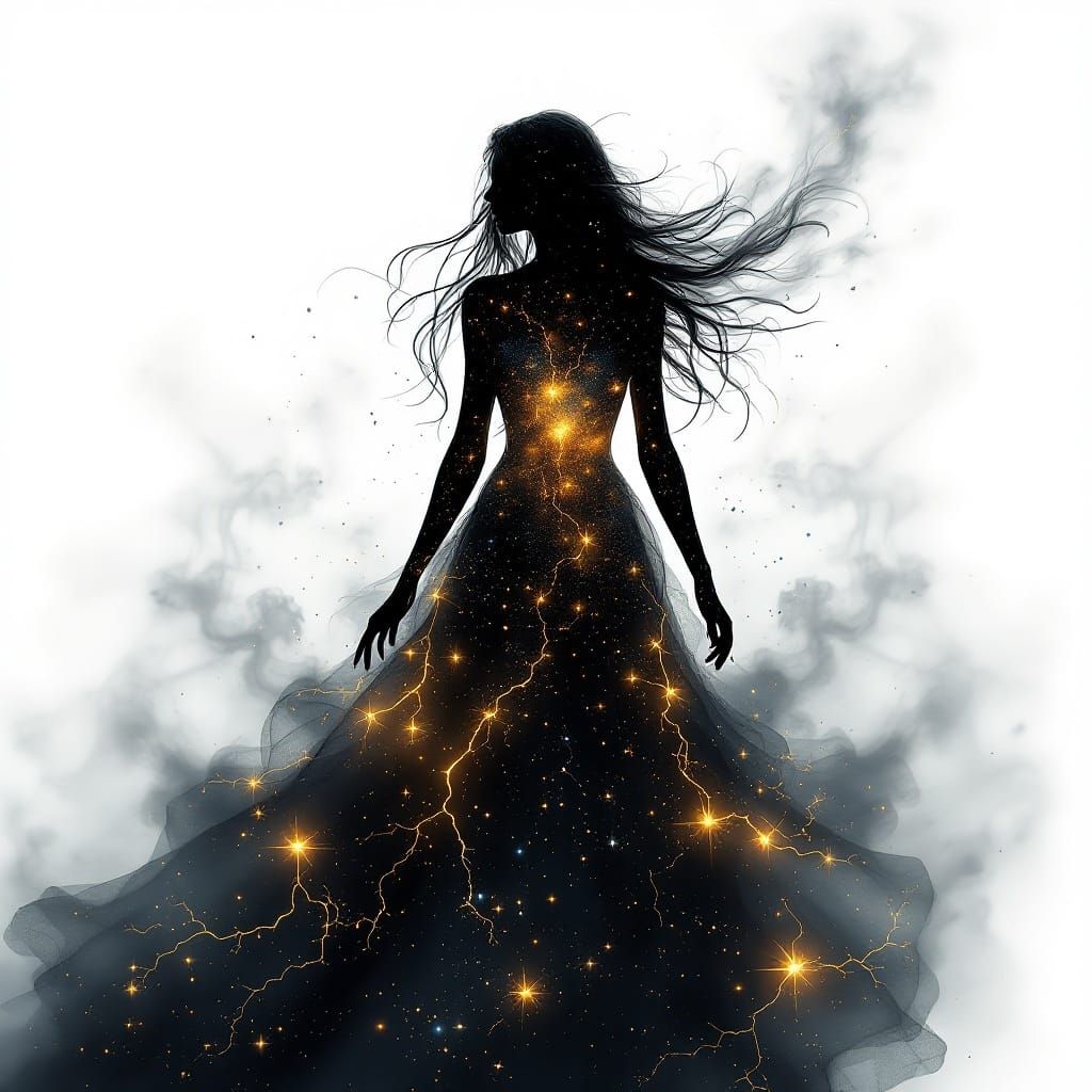 Galactic Goddess in Cosmic Black Gown