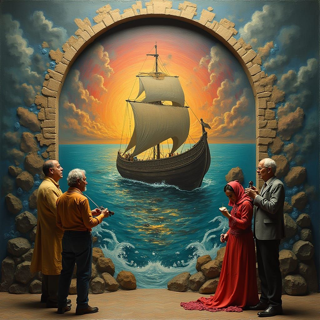 uma pintura estilo Klimt + jean-leon gerome + Rafaello e um artista escultor esculpindo um farol com as letras "BG" um m...