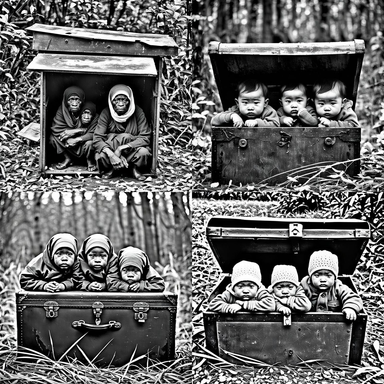 Protective Embrace: Sheltered Figures in Mothers' Arms