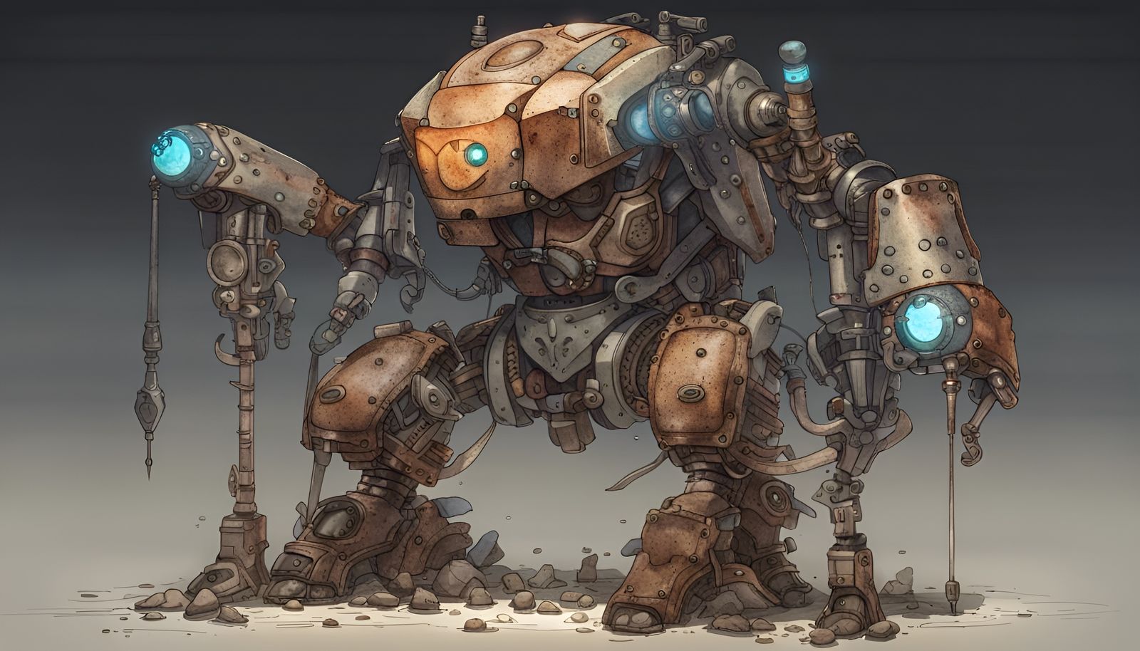 Wild-West Quantum Golem: Digital Watercolor Character Art