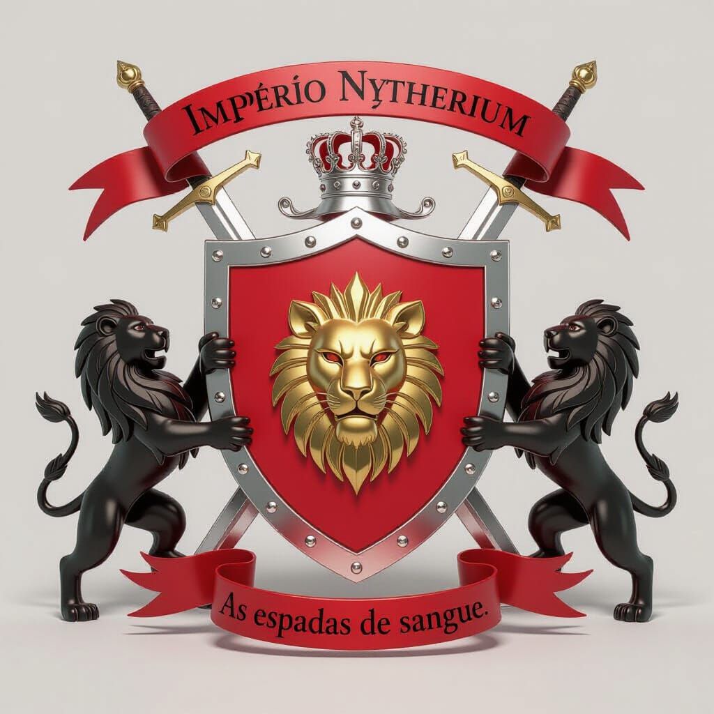 Noble Coat of Arms with Lion and Swords in 3D Anime Style