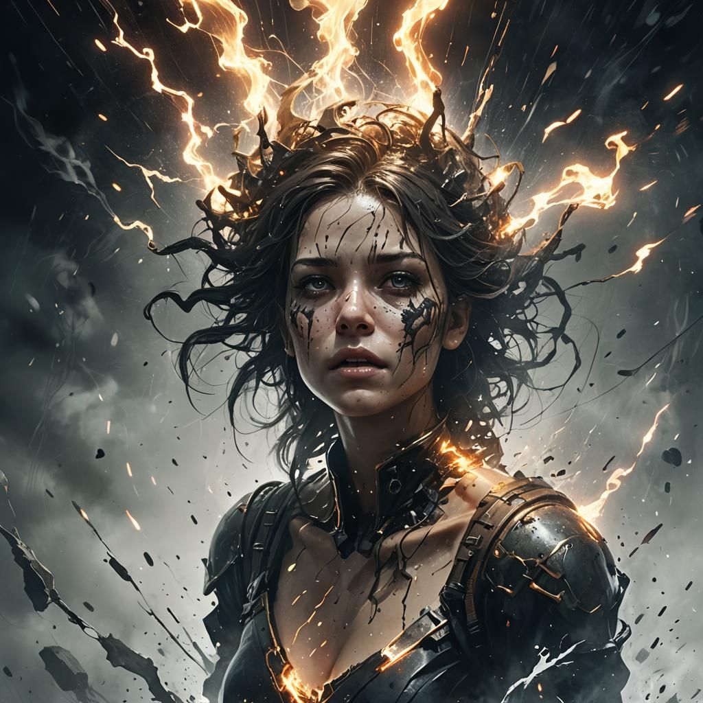 Dramatic Face in Colorful Hyperrealistic Splash Art