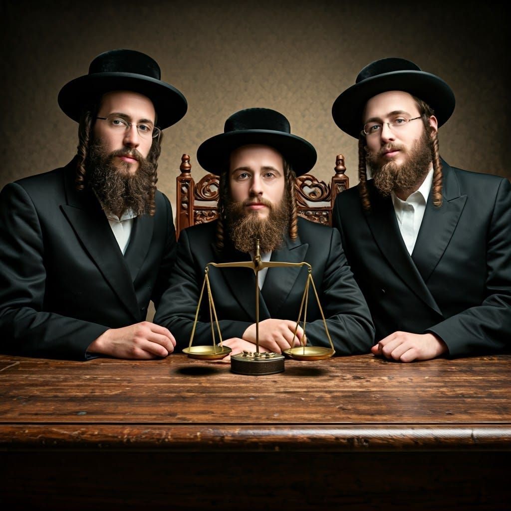 Orthodox Jewish Men with Antique Brass Scales