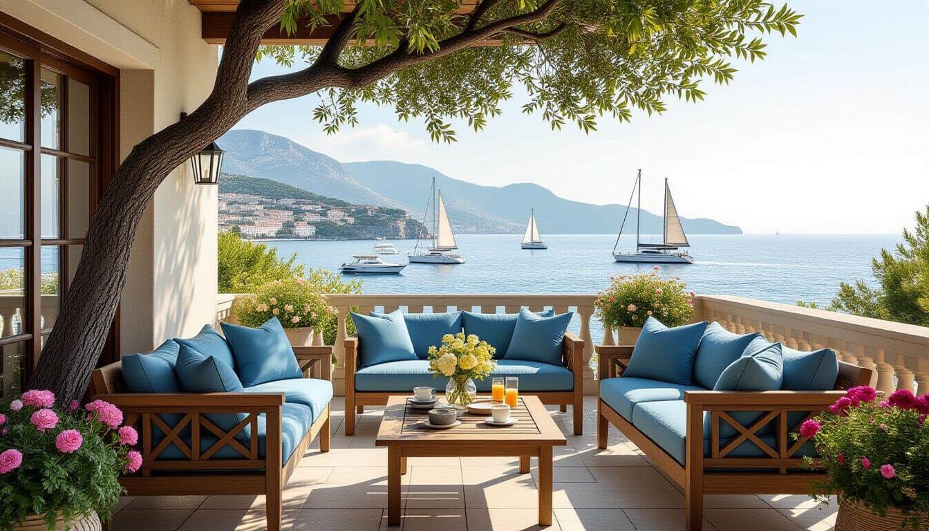 Mediterranean Villa Terrace in Hyper Photo Realistic Style