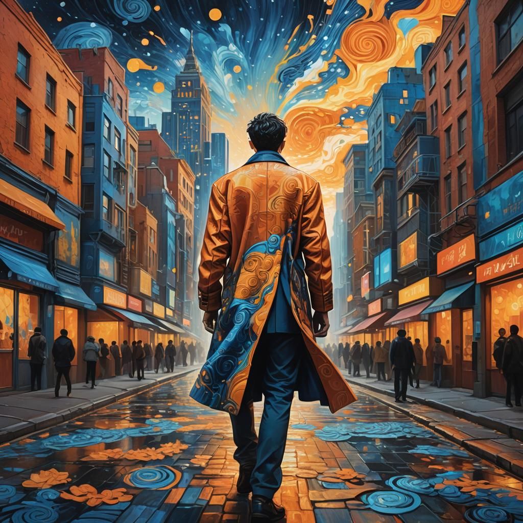 Futuristic Cityscape in Vibrant, Expressive Brushstrokes