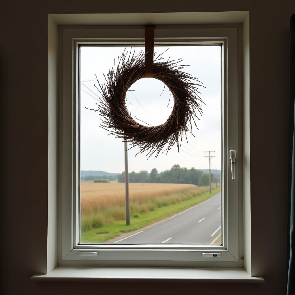 Bedroom Window View with Woven Wreath