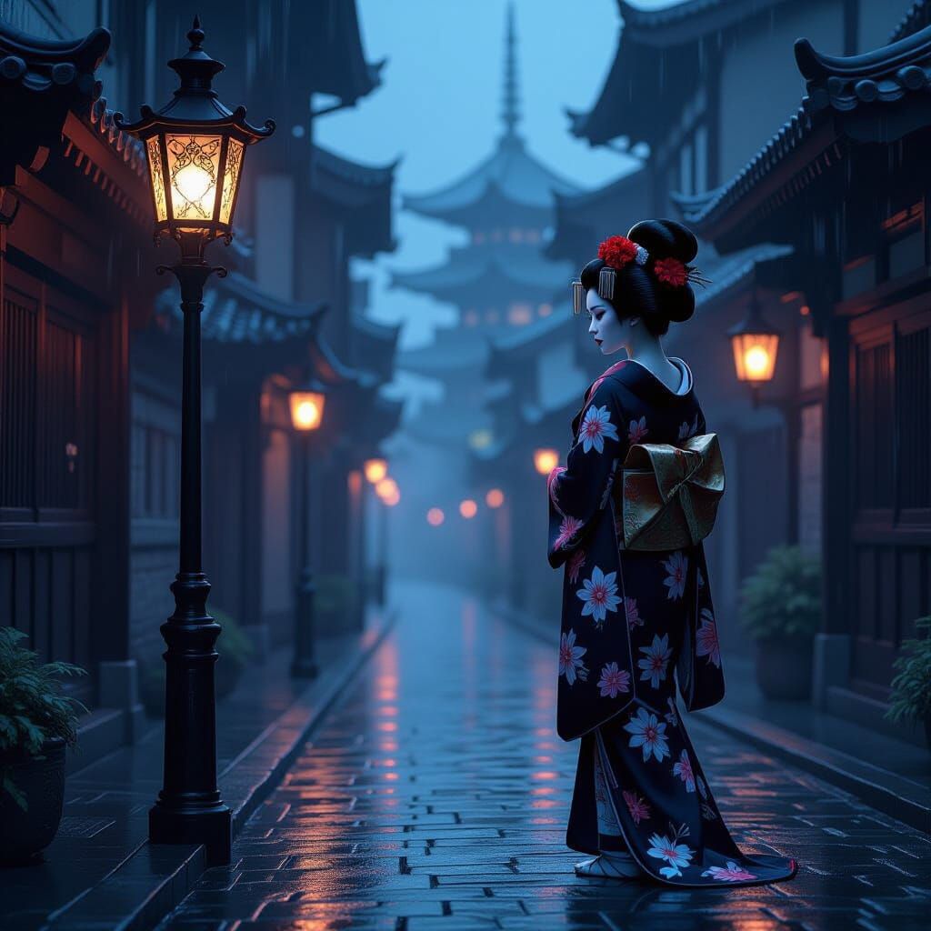 Geisha in Victorian City Street Concept Art