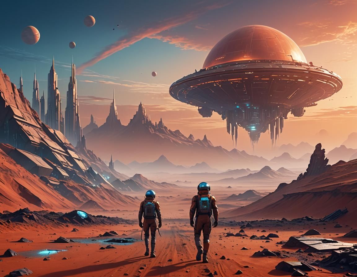 Sunset on Mars: Retro-Futuristic Cityscape