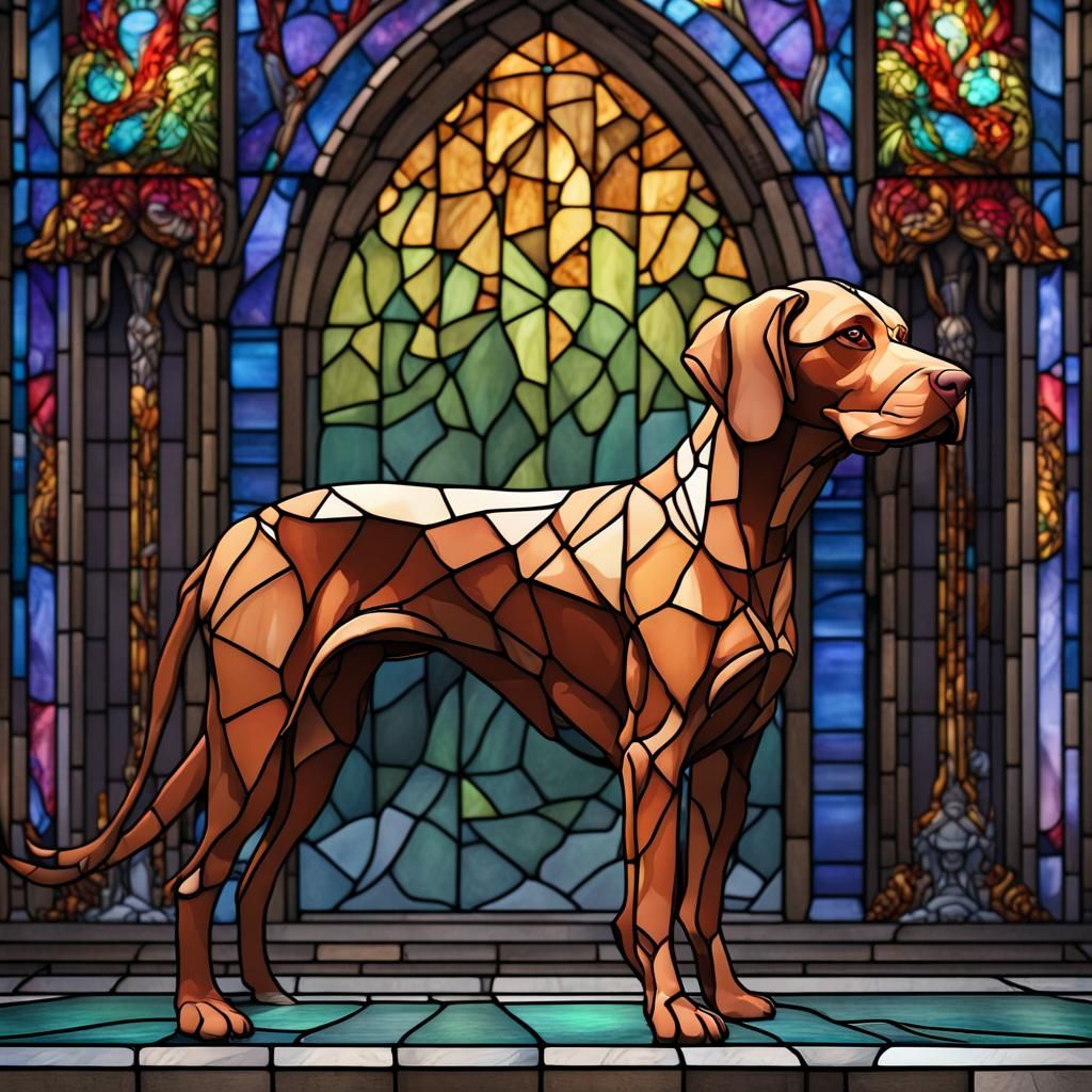 Stained Glass Vizsla: Detailed Fantasy Art