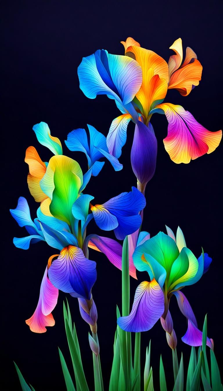 Colorful Auroras at the Pole in Irises Style