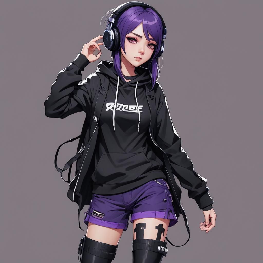 Rebel Girl with Emo Makeup in Anime Style