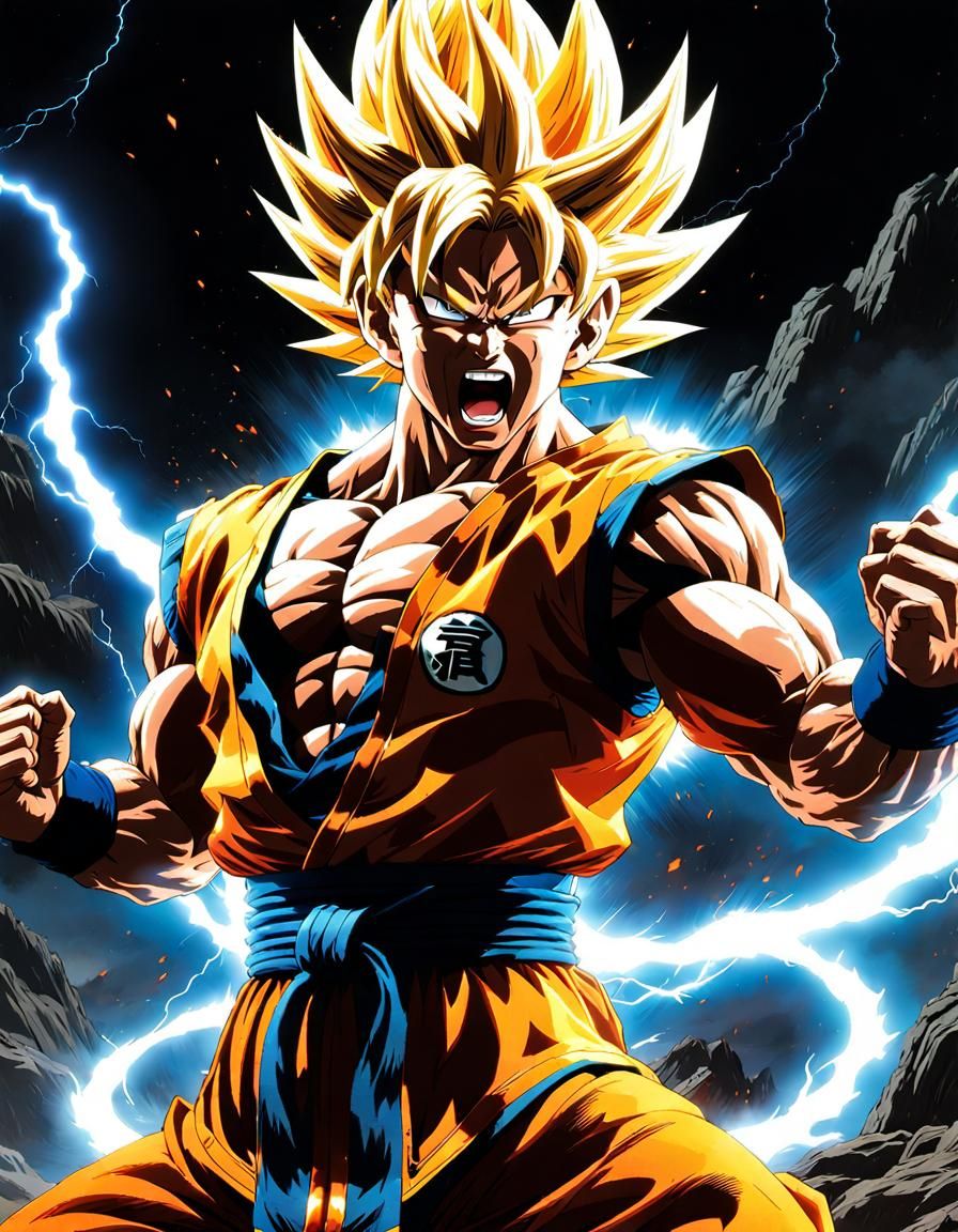 Hyperrealistic Super Saiyan Transformation with Energy Waves