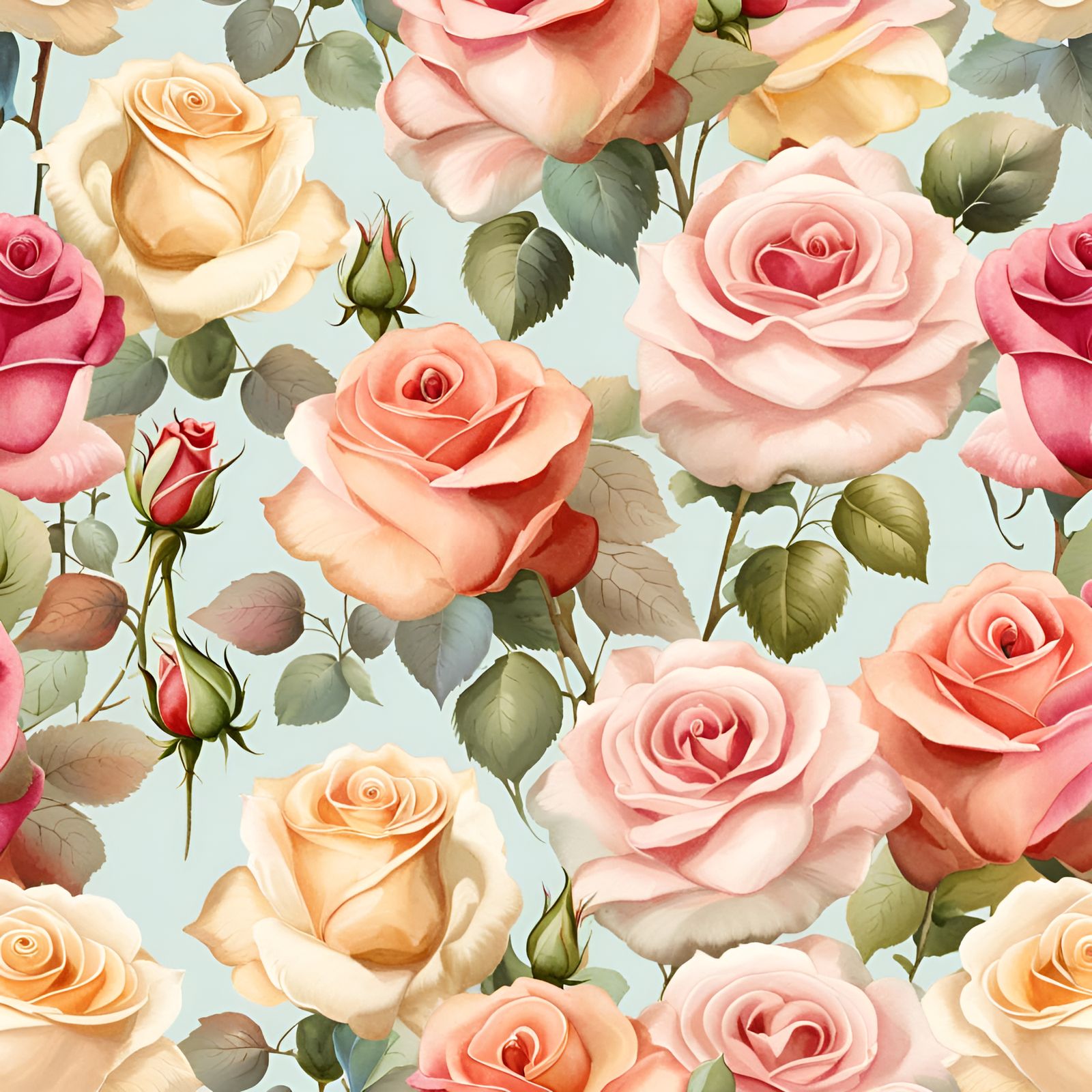 Shabby Chic Watercolor Roses Seamless Pattern