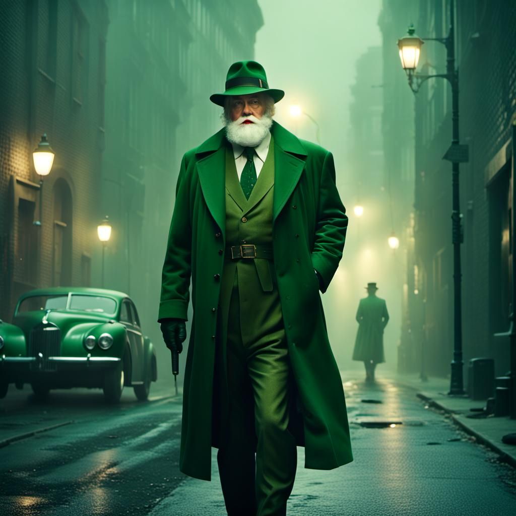 Santa Claus as Film Noir Detective in Green