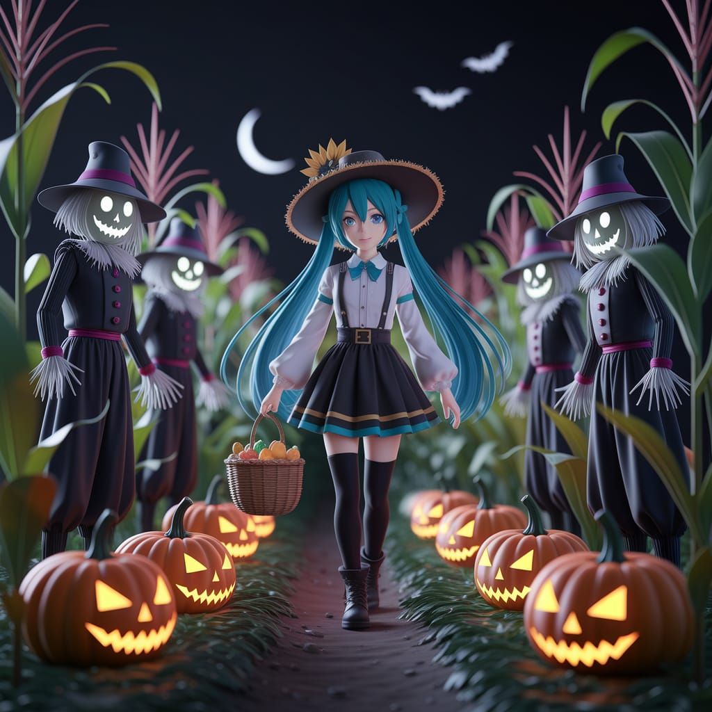 Hatsune Miku as Horror Farmer in Haunted Cornfield