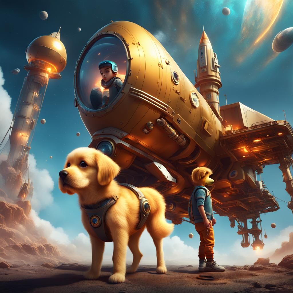 Boy and Dog in Rocket Launch