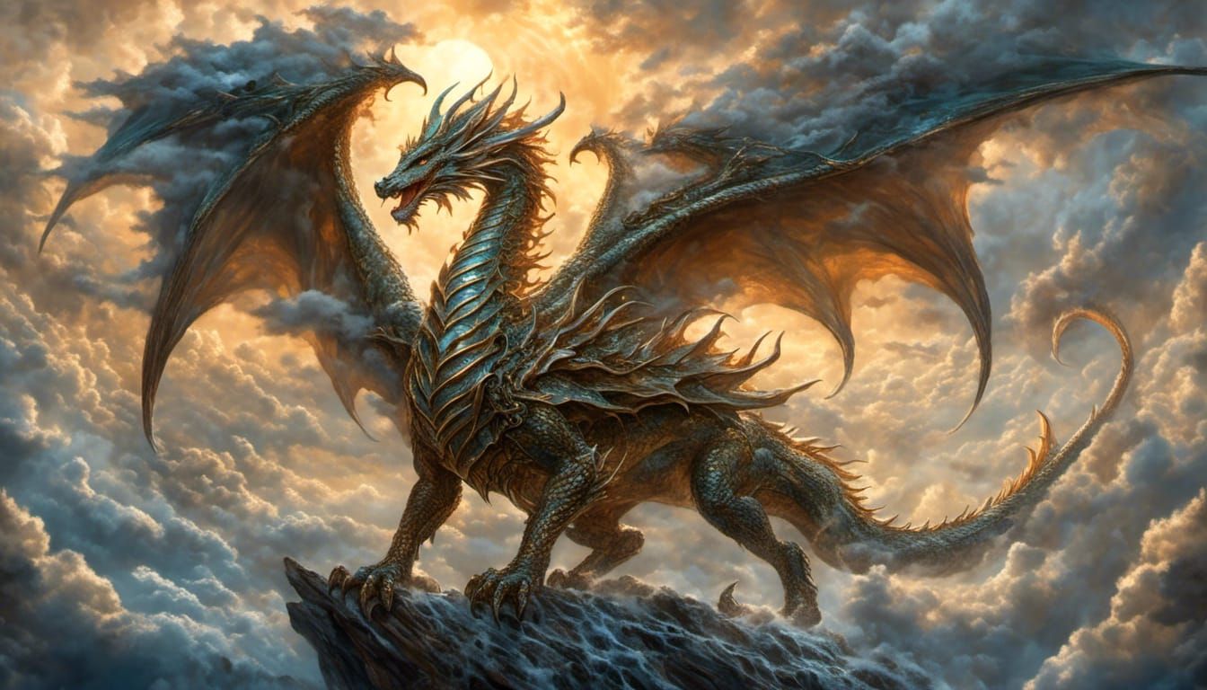 Cloud Dragon Soaring Through Sunset Sky