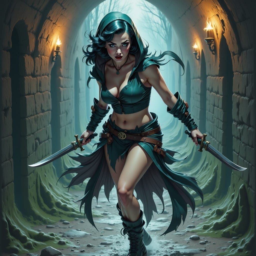 Agile Rogue Assassin in Crumbling Dungeon