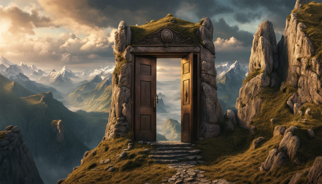 Epic Door on Mountain Summit Digital Matte Painting