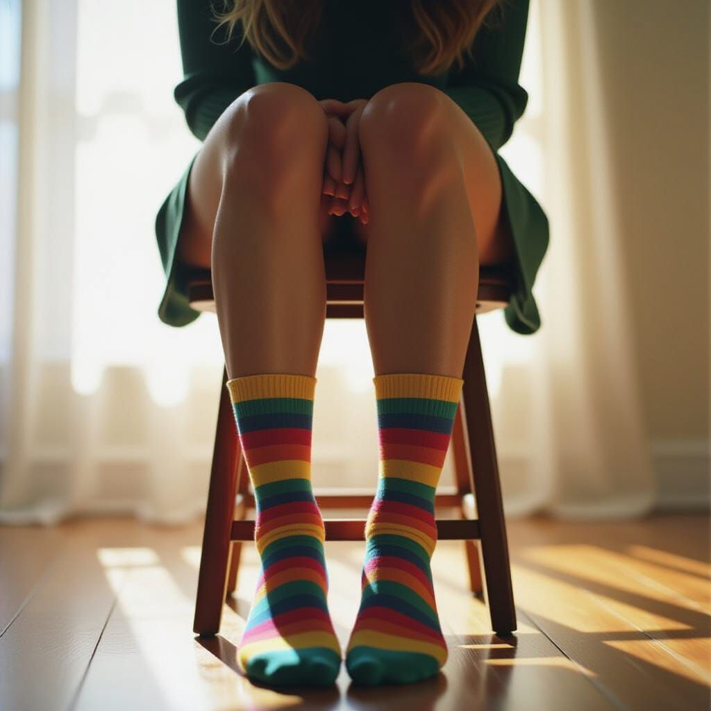 Woman with Vibrant Socks in Cinematic Lighting
