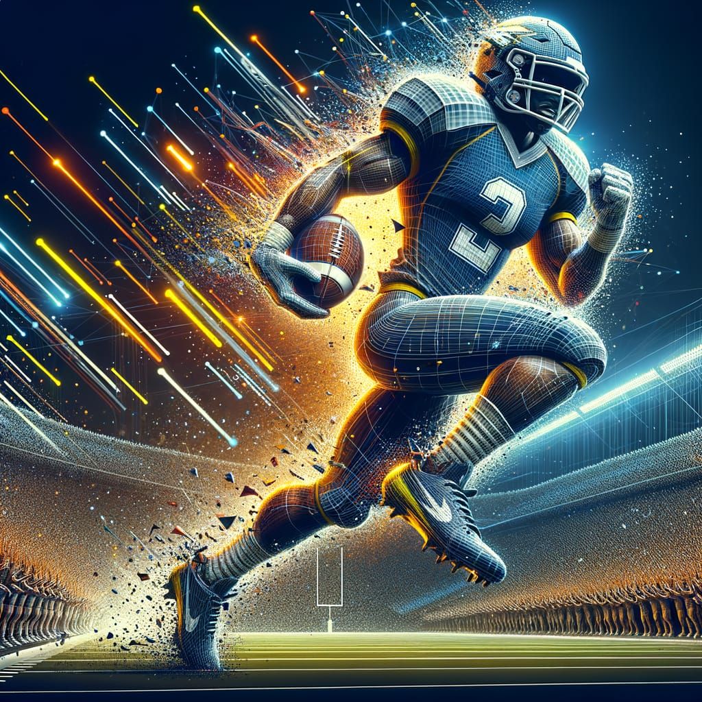 Dynamic Wolverine Football Player Poster in Neon Digital Art...