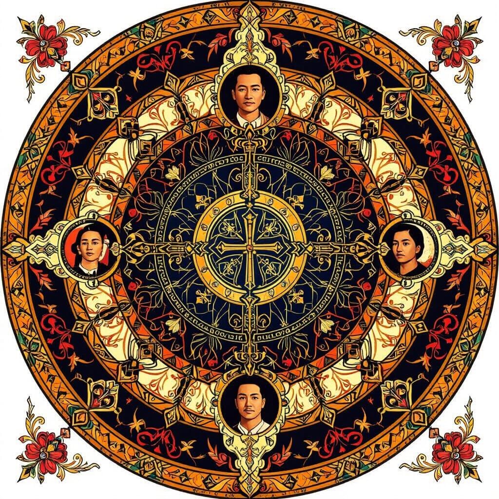 Philippine Colonial History Mandala in Surrealist Style