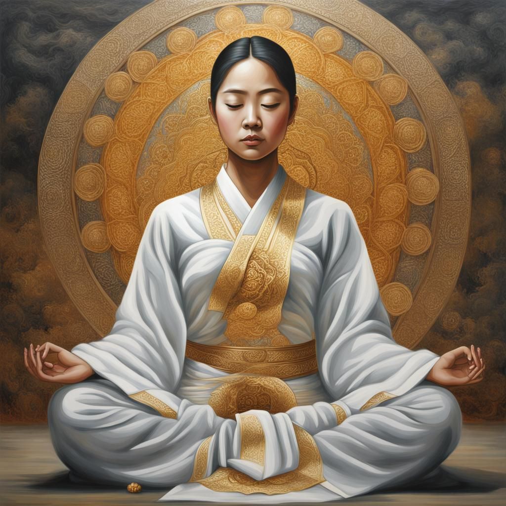 Meditative Thai Woman in Gustav Klimt Inspired Digital Art