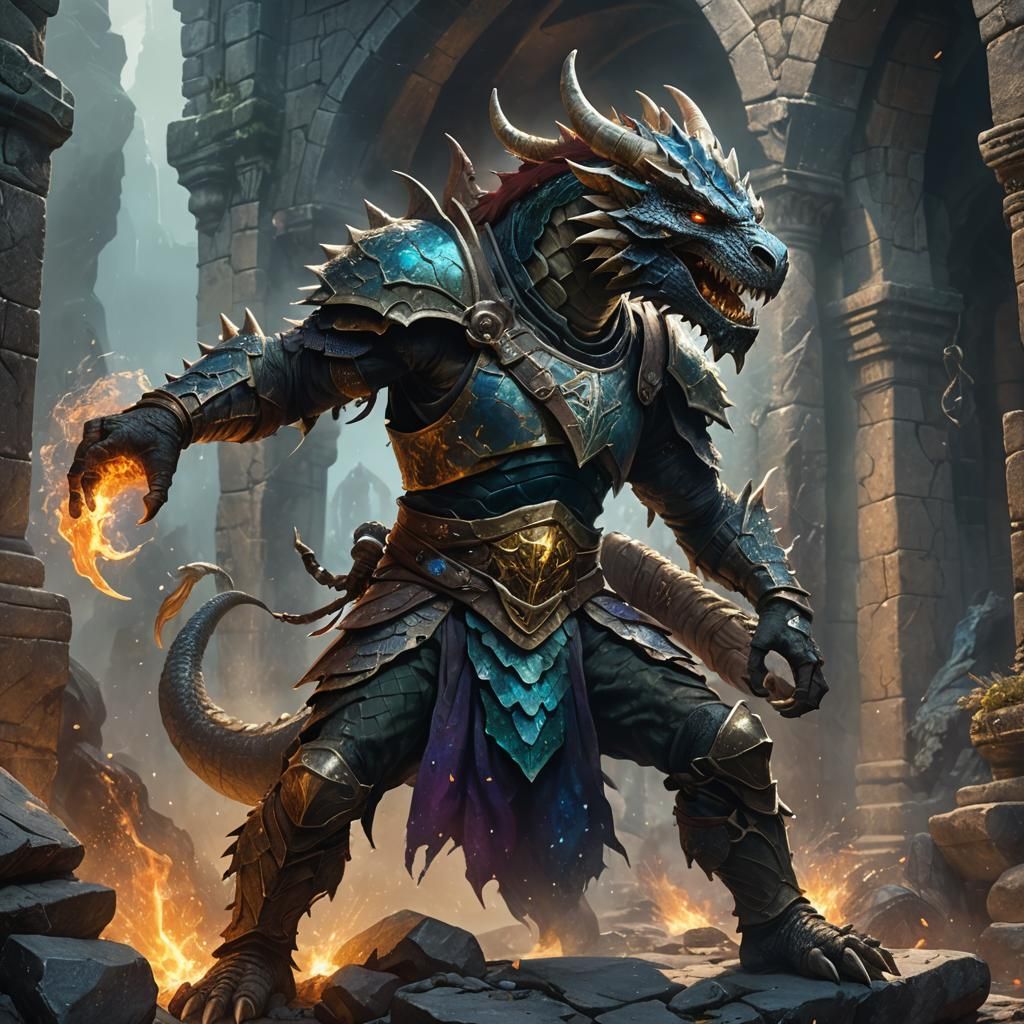 Dragonborn Ready to Fight in Mystical Ruins