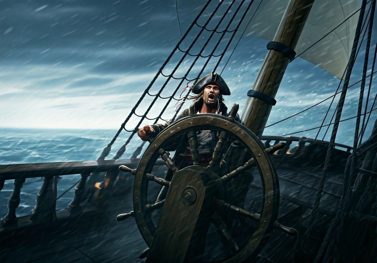 Pirate Ship Captain Battles Violent Storm