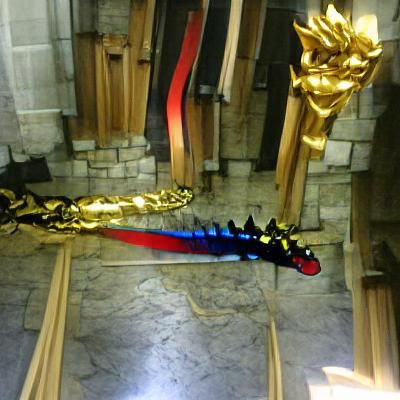 Godly Dragon Sword in Black, Gold, Red, and Blue