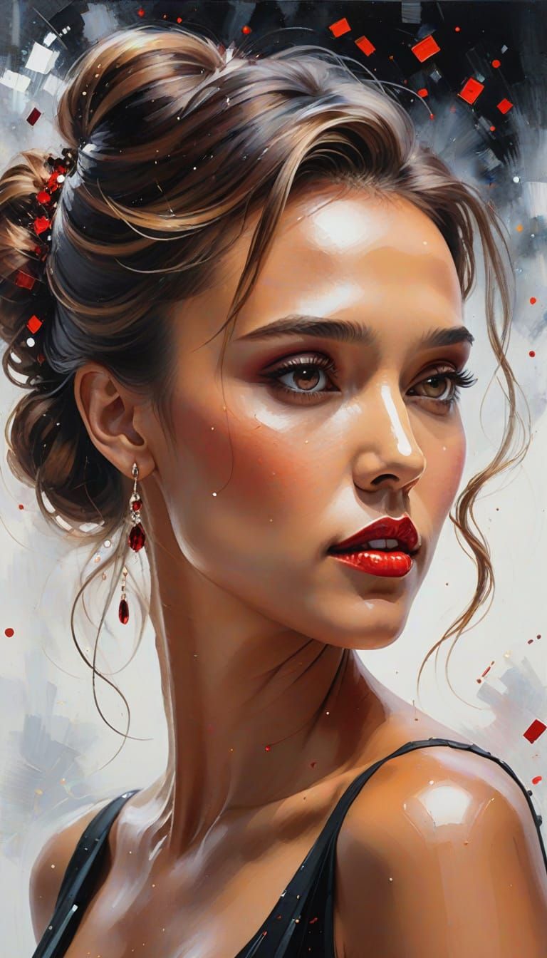 Jessica Alba Watercolor Portrait in Van Gogh Style